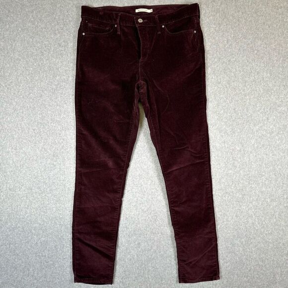 Levis Womens Size 32 Shaping Skinny Leg Corduroy Pants Burgundy Low Rise - Picture 1 of 10